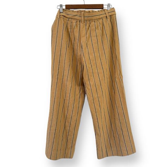 J Jill Emilie Linen Stretch Belted Wide Leg Crop Striped Pants Yellow Size Small - Picture 7 of 14